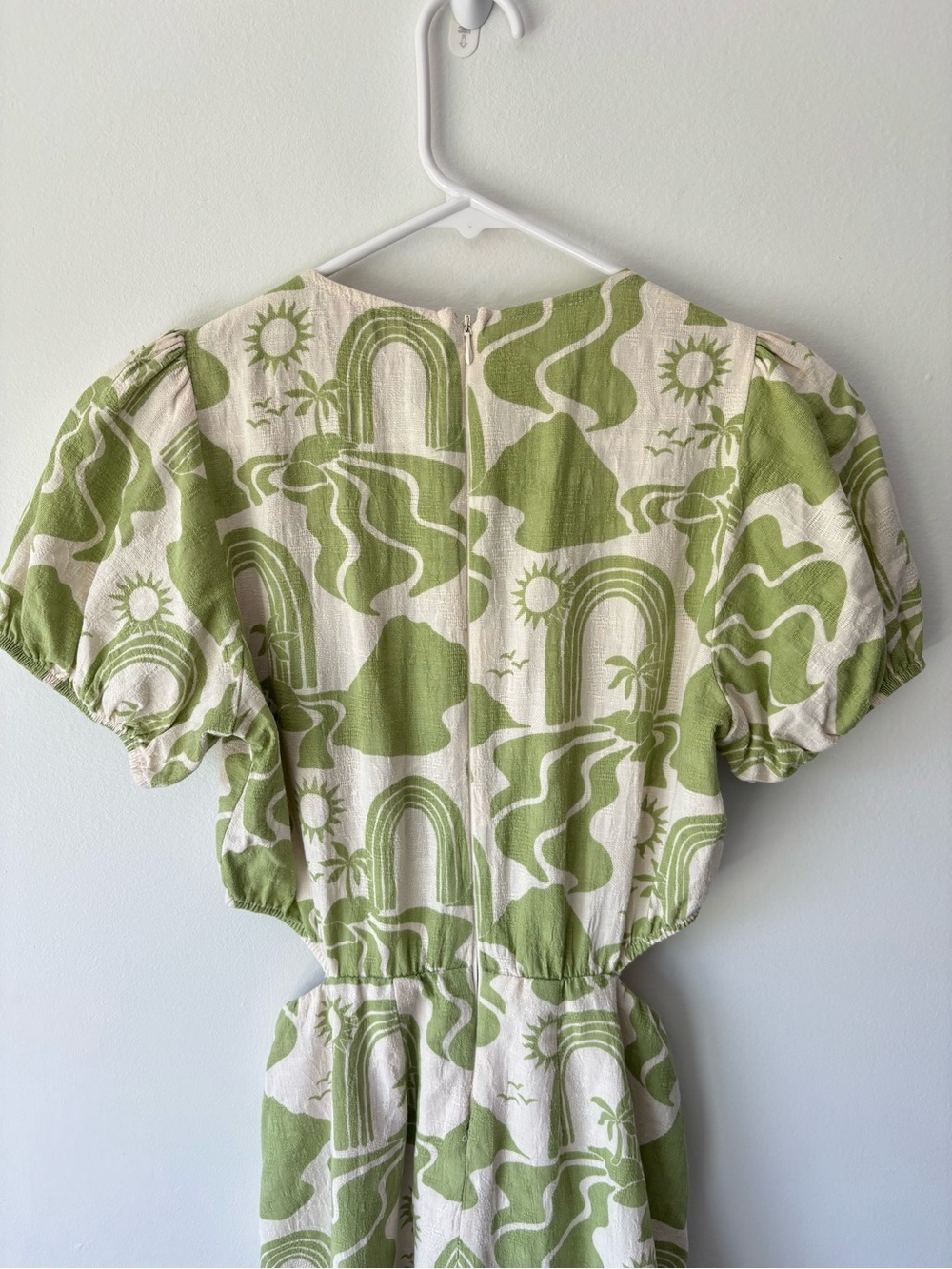Show Me Your Mumu Jessa Mini Dress Green White Tropical Pattern Linen Blend - Picture 7 of 9